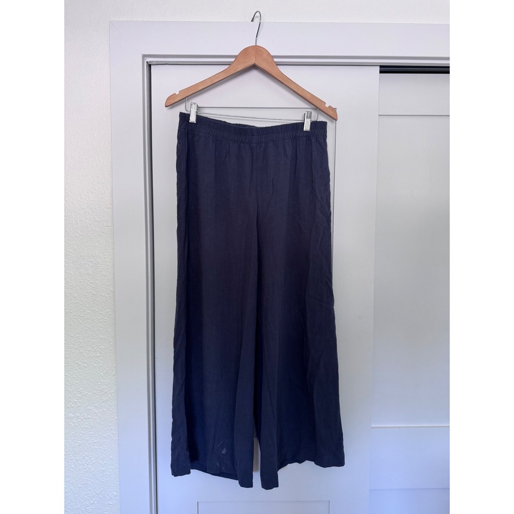 Z Supply Women Navy Linen Blend Wide Leg Elastic Waist Pants Large